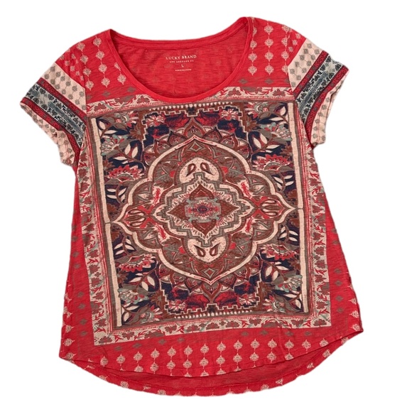 Lucky Brand Tops - LUCKY BRAND Women's Boho Persian Carpet Short Sleeve Top ~ Ladies Size Large